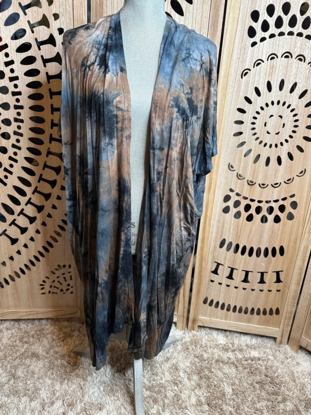 Mauve Tie-Dye Open Front Kimono - Brown & Black